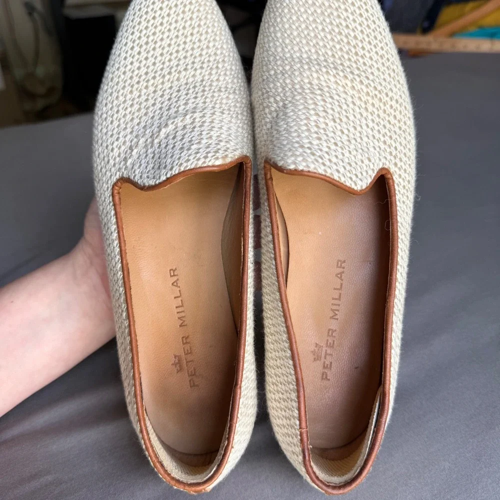Peter Millar Mens 8M Woven Raffia Leather Loafers Beige Made in Brazil Old Money